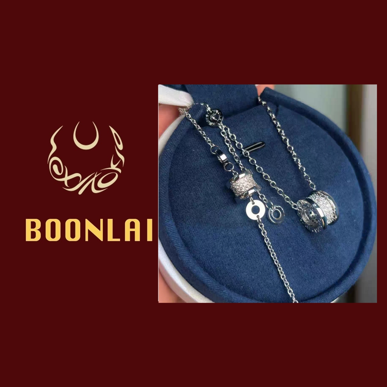 铜合金项链 【满七免一】Boonlai 银色满钻弹簧项链1351