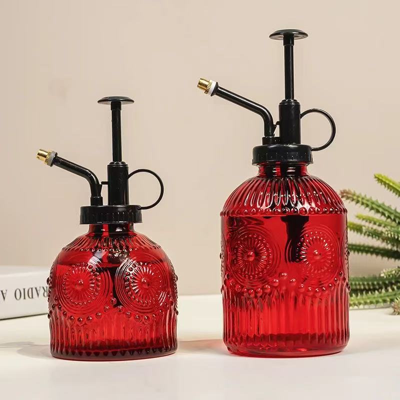 席淼J【两只装360毫升+230毫升】复古红色玻璃喷水壶园艺喷水浇花壶