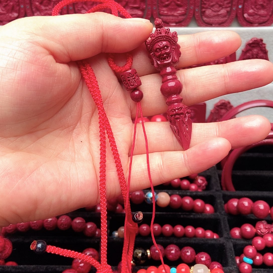 天然辰砂红绳子杵