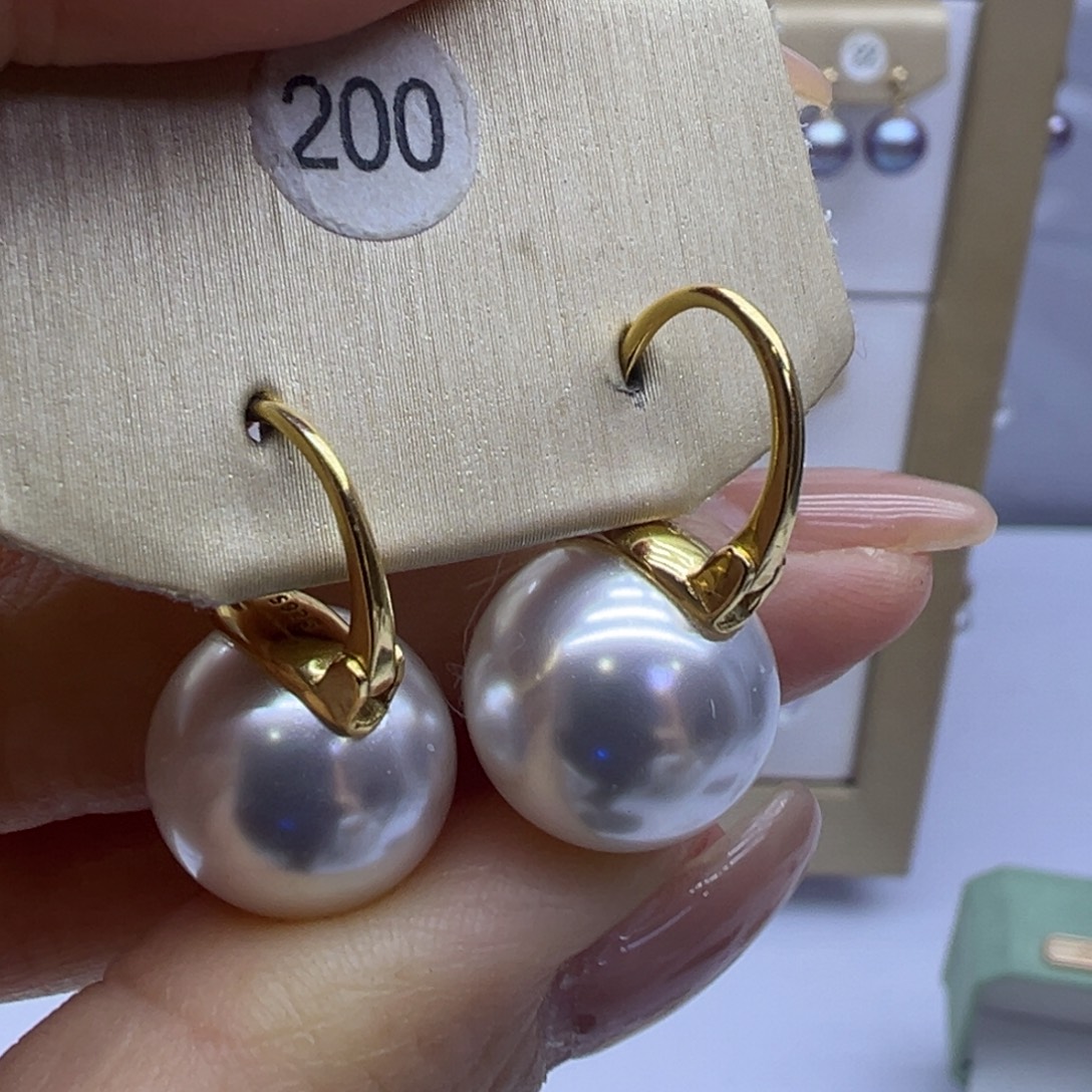 耳饰银S925镶嵌淡水珍珠