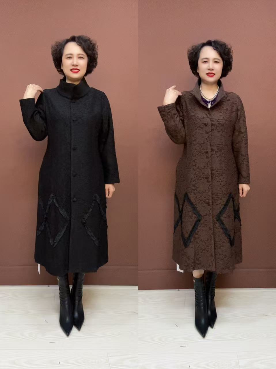 M-长款厚款休闲风宽松型中老年女装风衣