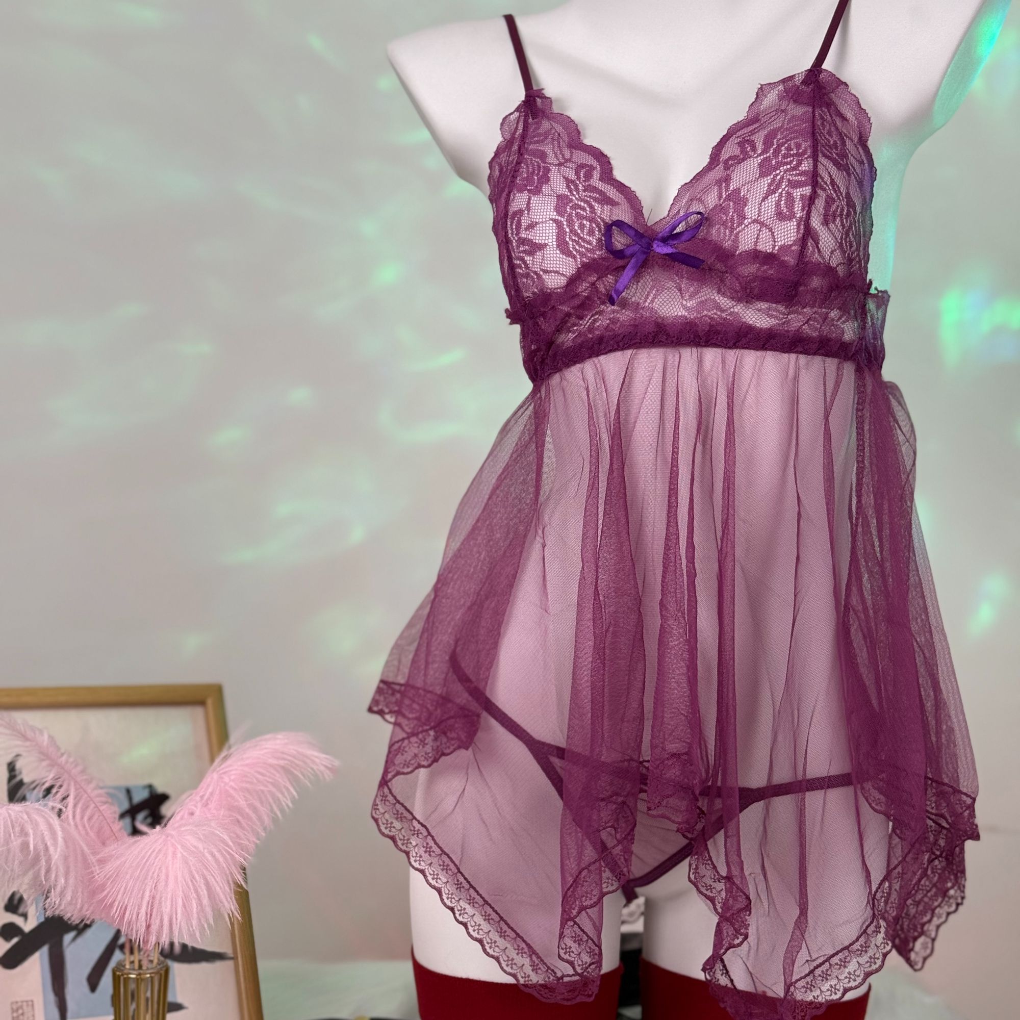 【拾色】吊带睡裙情侣时尚性感蕾丝黑色显瘦夏季美背居家