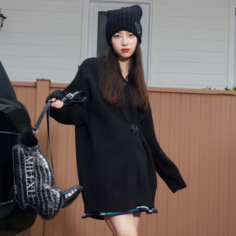 U/TI【MILIXU系列】设计感M金属挂腰扣宽松气质颜值款韩版针织开衫