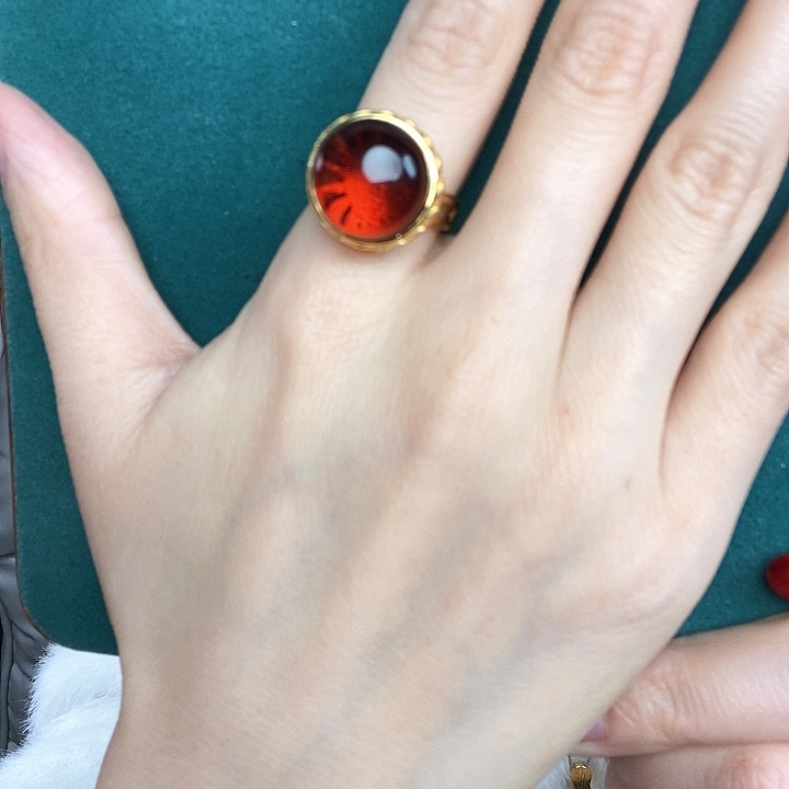 血珀戒指银S925镶嵌戒指