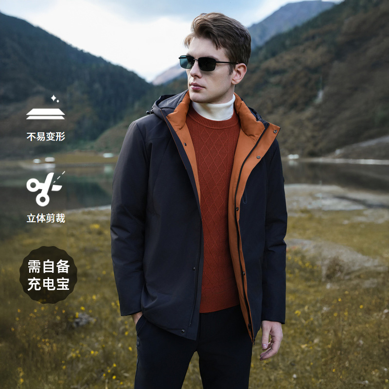 【90白鸭绒充电宝加热】劲霸男装冬季经典百搭茄克羽绒服|IRJR4353