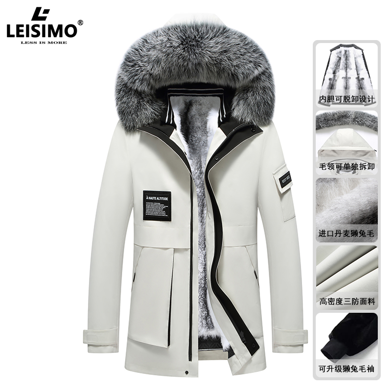 海宁冬季新款獭兔毛内胆派克服男狐狸领皮毛一体加厚皮草外套潮牌