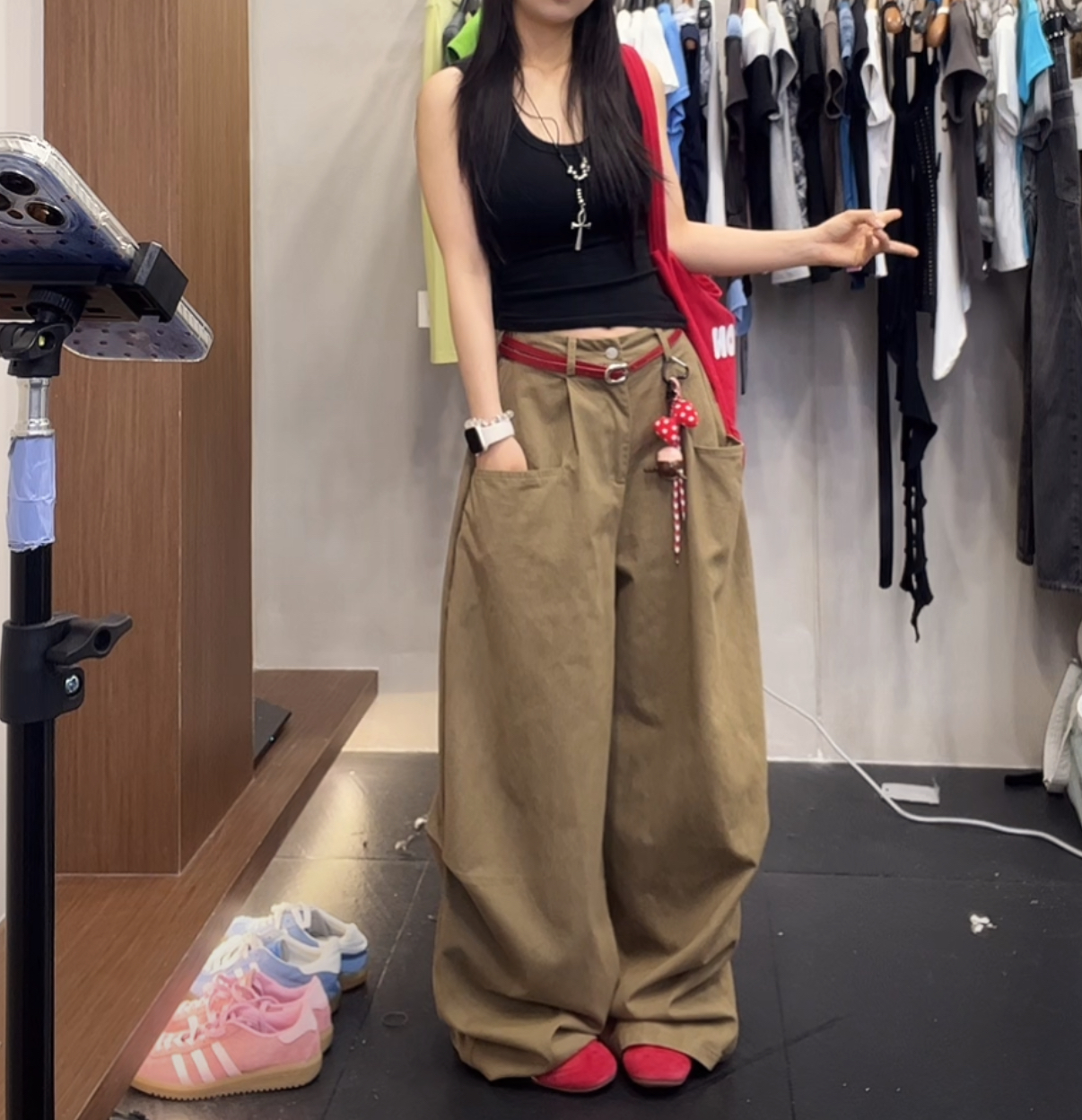 恩恩自制【绿野仙踪】春季新款美式复古女显瘦宽松阔腿弯刀工装裤