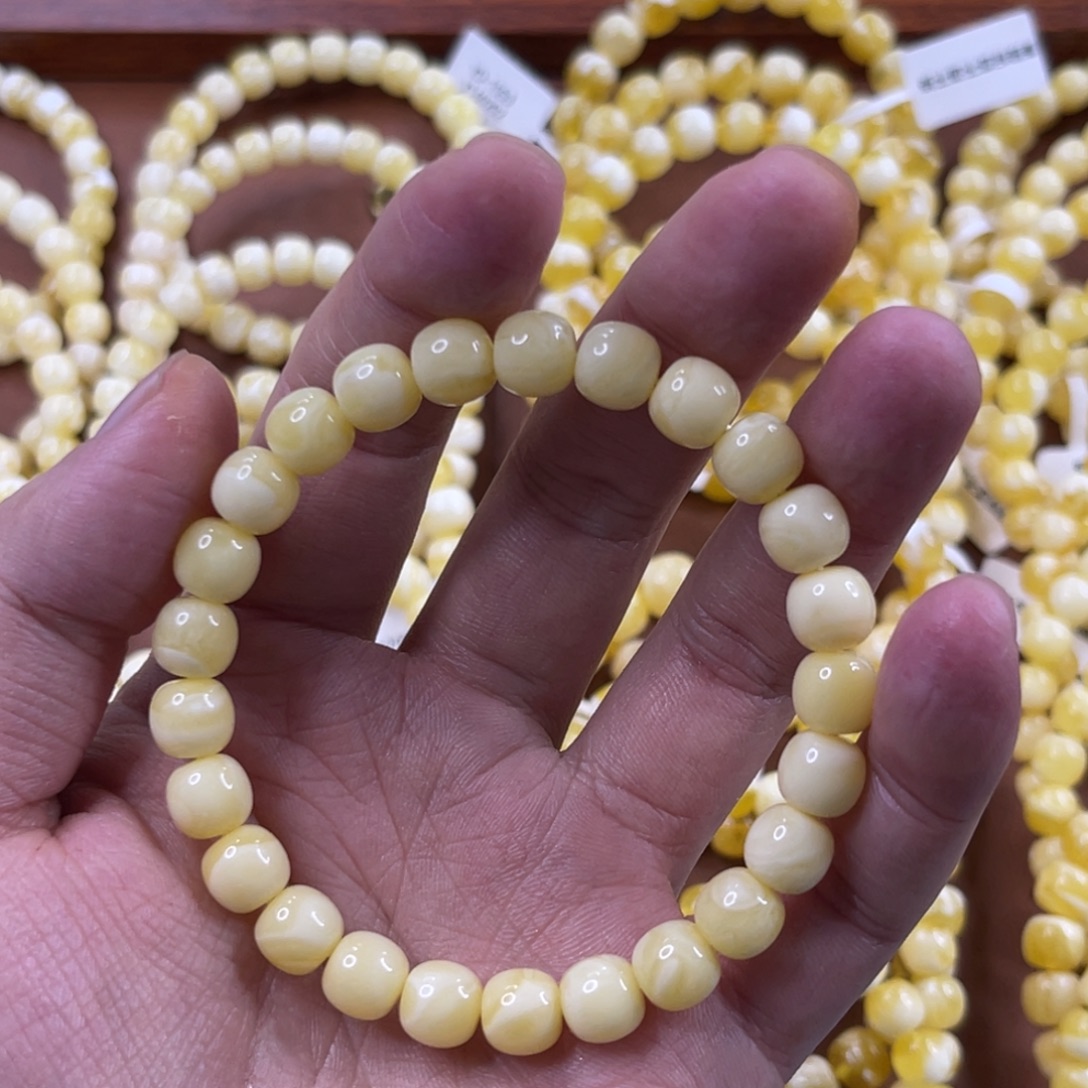 蜜蜡未镶嵌珠宝奇石8.5mm浓腊奶白
