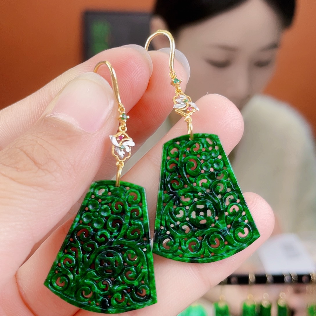 翡翠银S925镶嵌耳饰