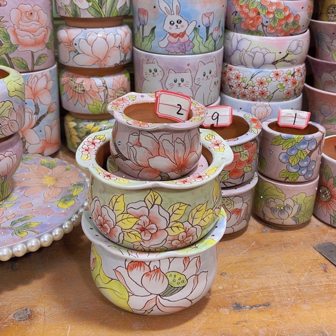 多肉花盆手绘景德镇