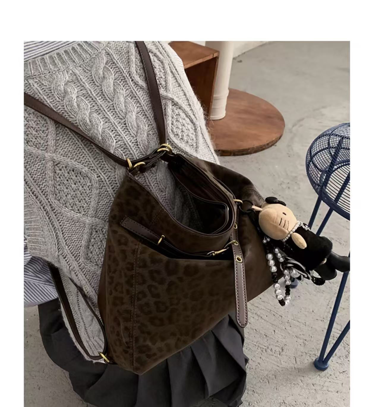 大容量一包多用女款爆款新款秋冬复古豹纹单肩包通勤托特包 7093