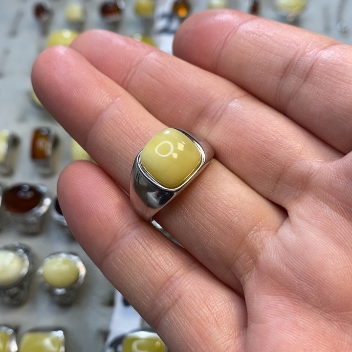 琥珀银S925镶嵌戒指