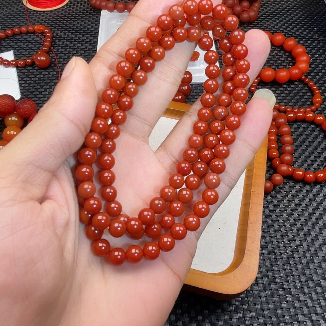 南红玛瑙未镶嵌柿子红佛珠卡6