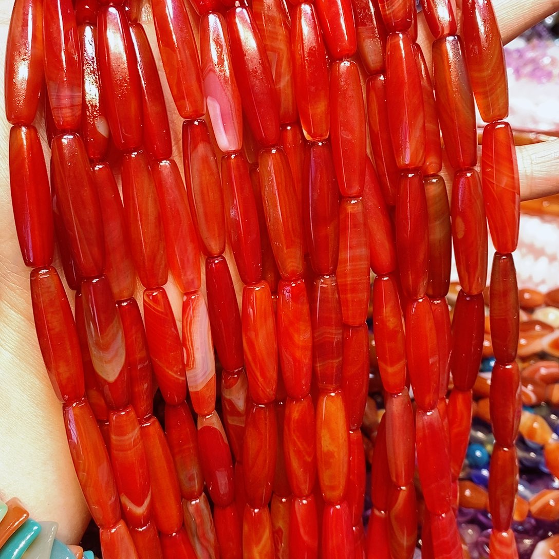 玛瑙/玉髓散珠天然鸽血红红玛瑙勒子一条8✖️30mm