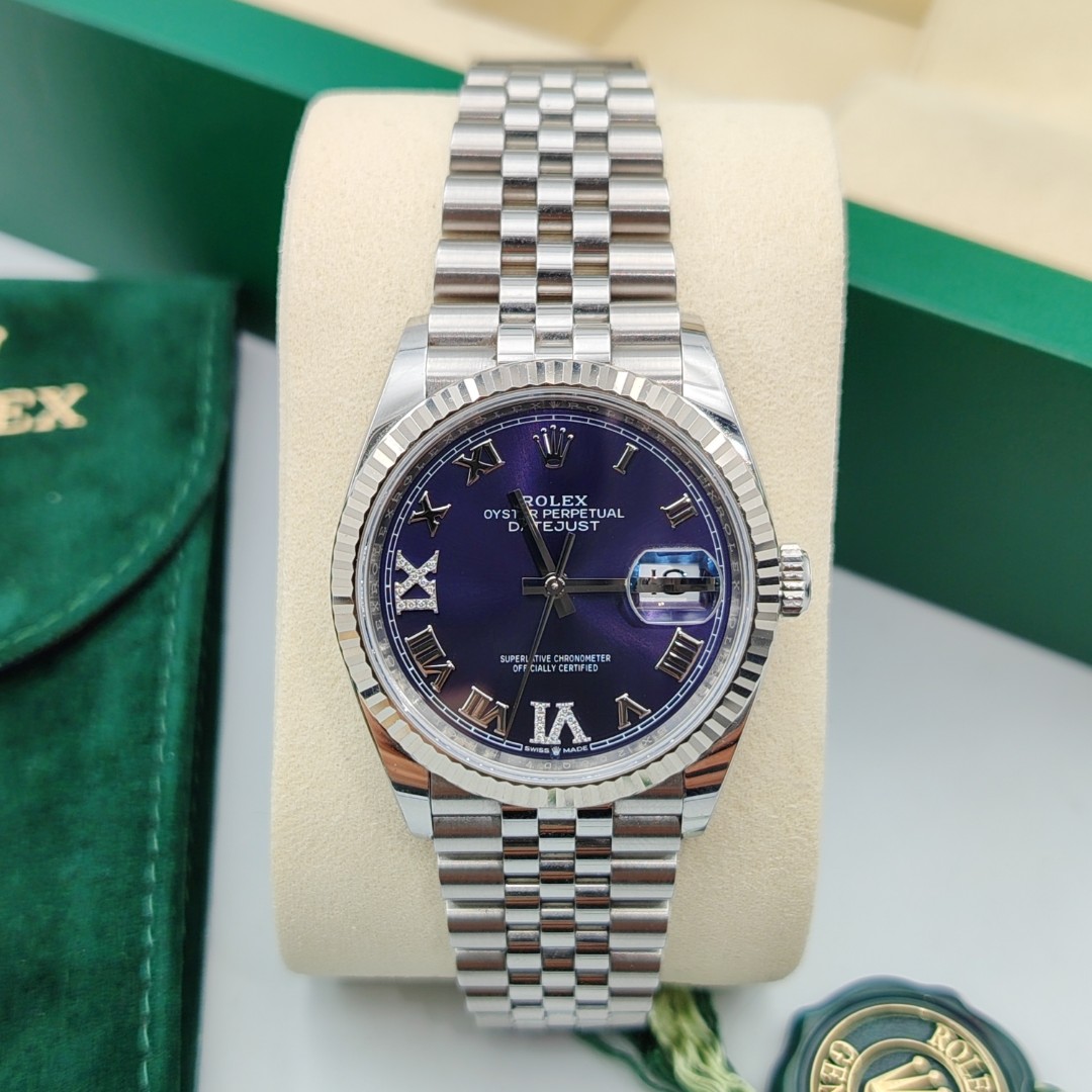 99新 Rolex/劳力士 日志系列126234/36mm/紫罗马/自动/女表/全套