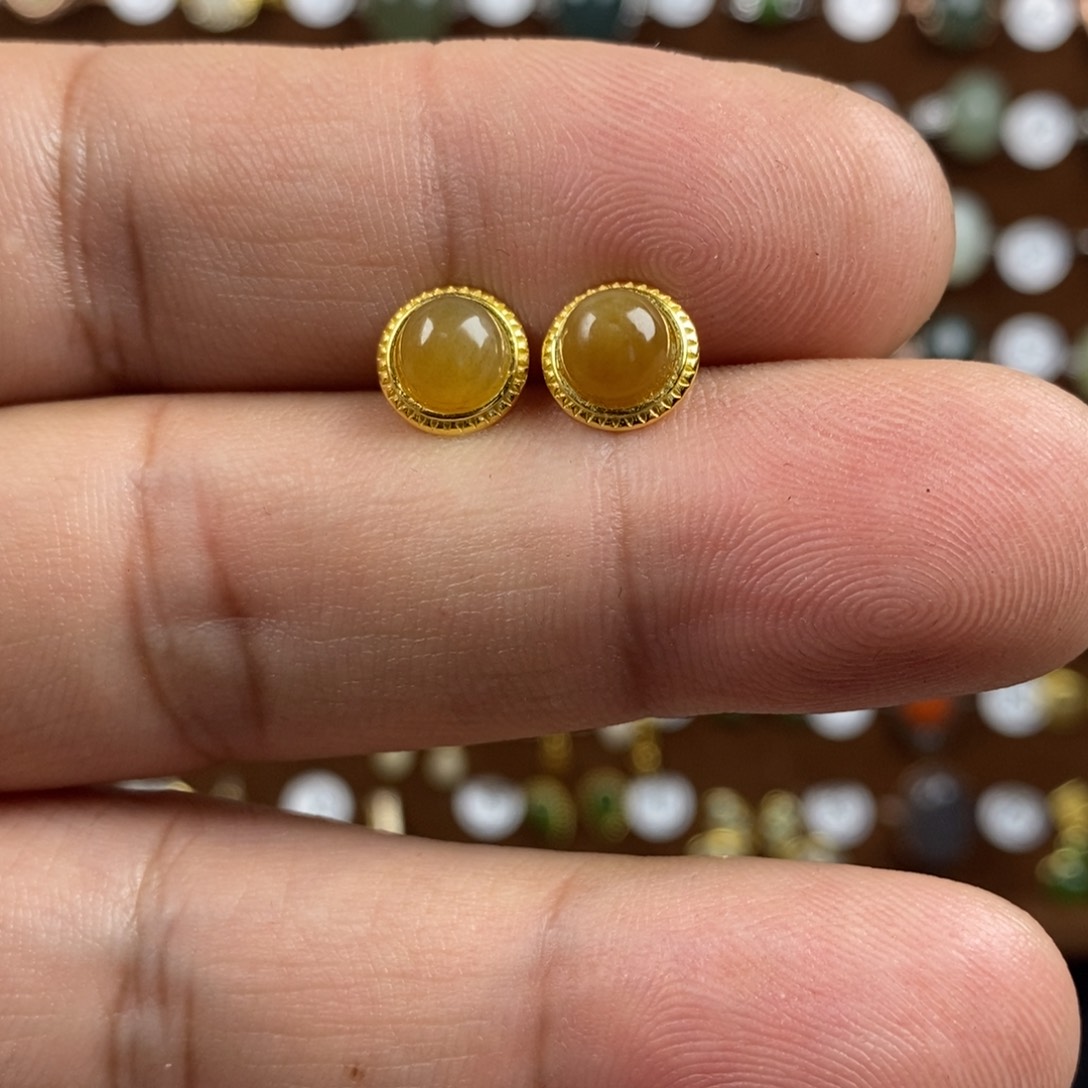 和田玉（糖玉）戒指银S925镀金镶嵌