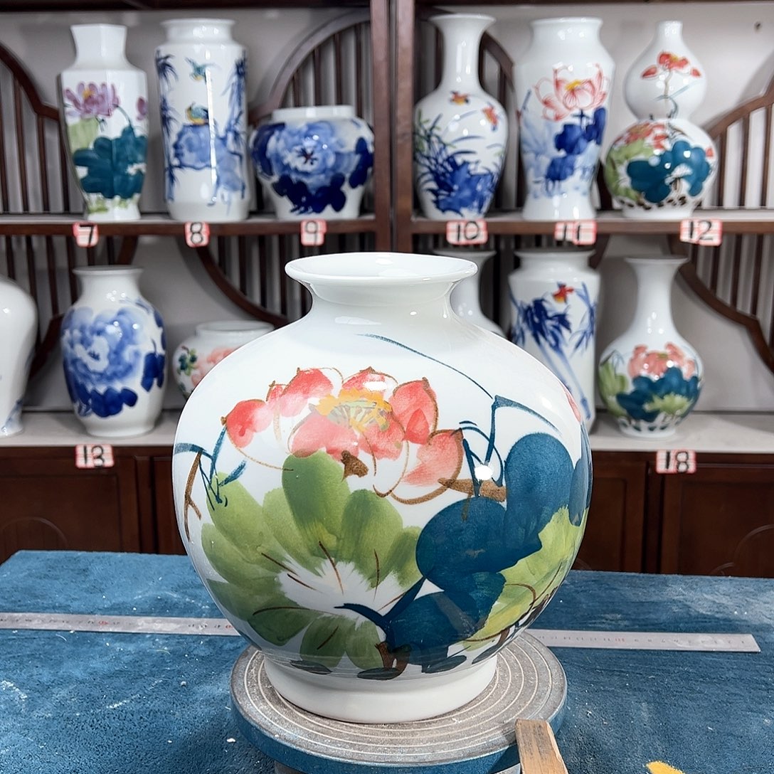 摆件景德镇陶瓷石荷花花