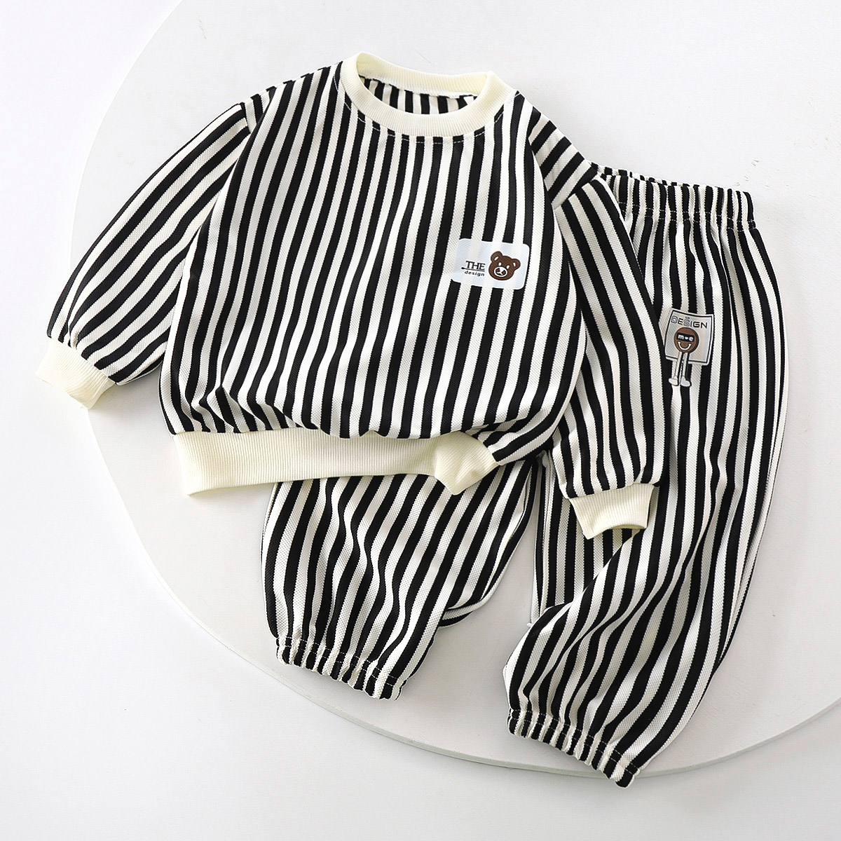 秋季新款儿童条纹卫衣卫裤套装休闲时尚洋气百搭男女童卫衣套装