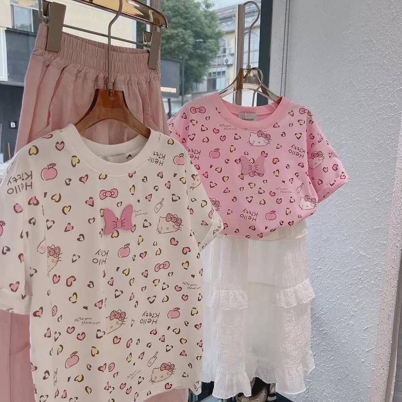 【清货】2025夏满印爱心凯蒂蝴蝶结短袖T恤(100%棉) D366 366 M