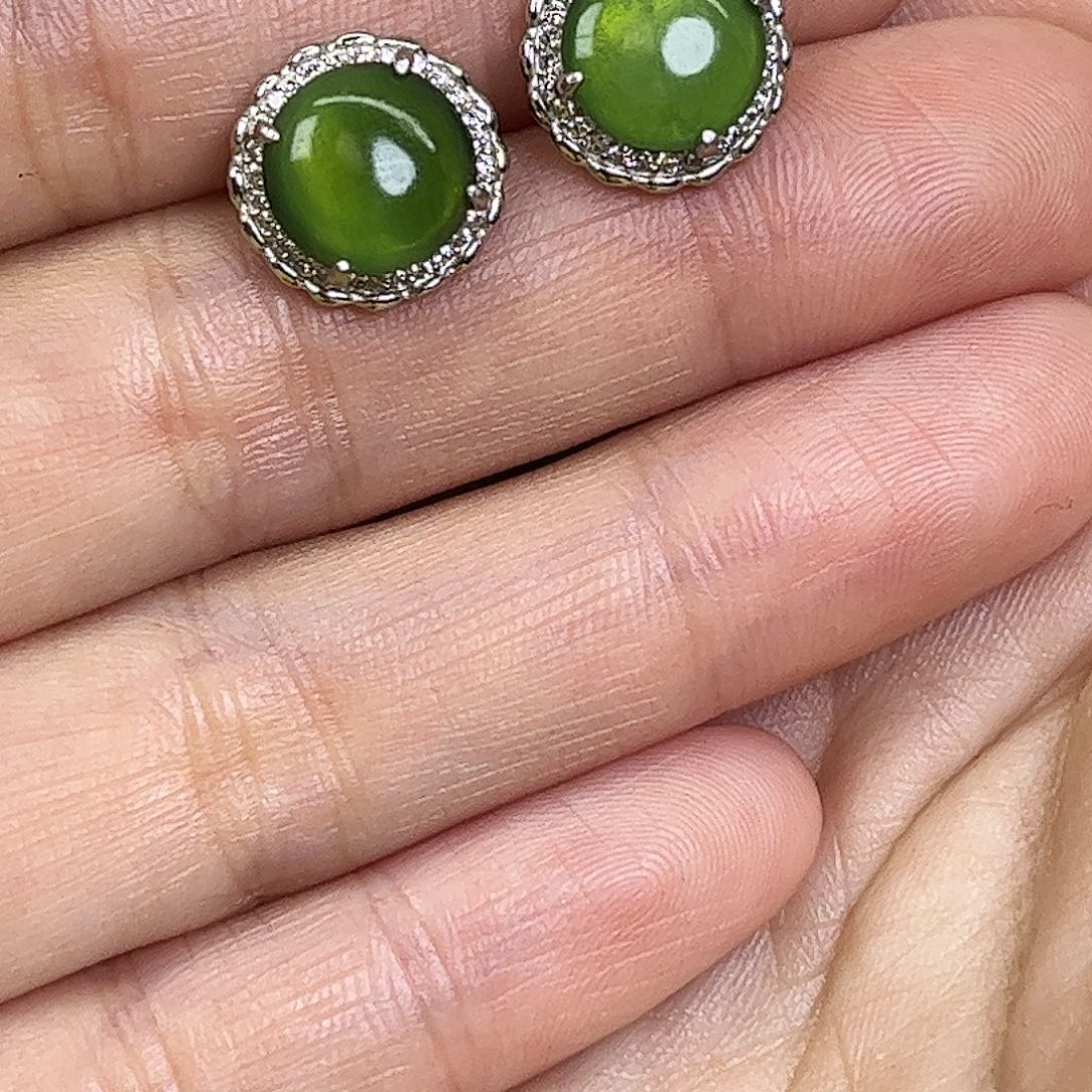 幸***鹅和田玉银S925镶嵌耳饰