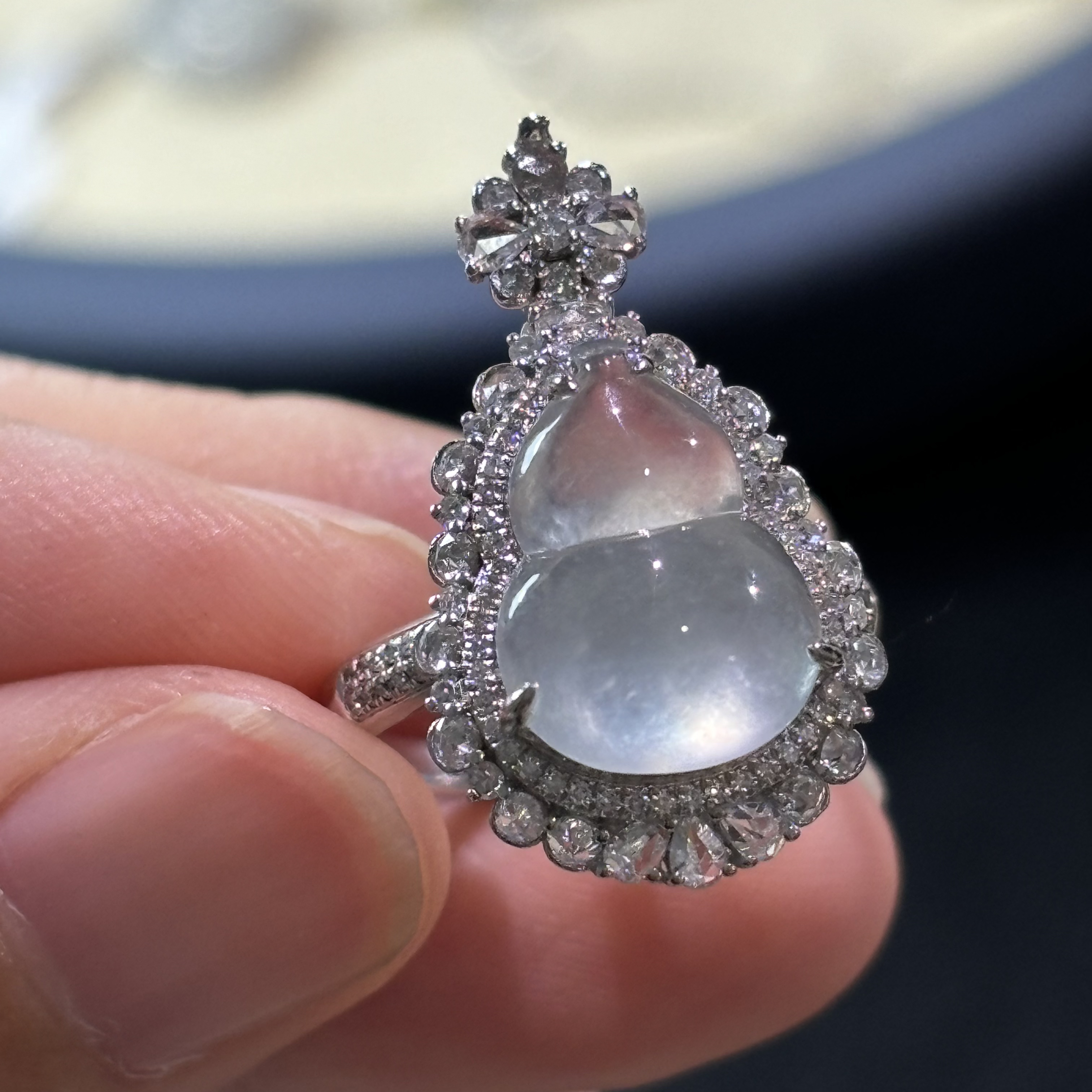 18k金天然缅甸A货翡翠葫芦戒指吊坠两用戒