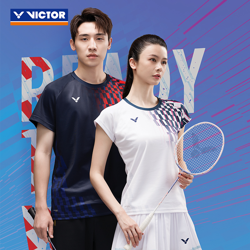 victor胜利羽毛球服2025年男女款速干大赛服短袖T恤套装T-50001TD