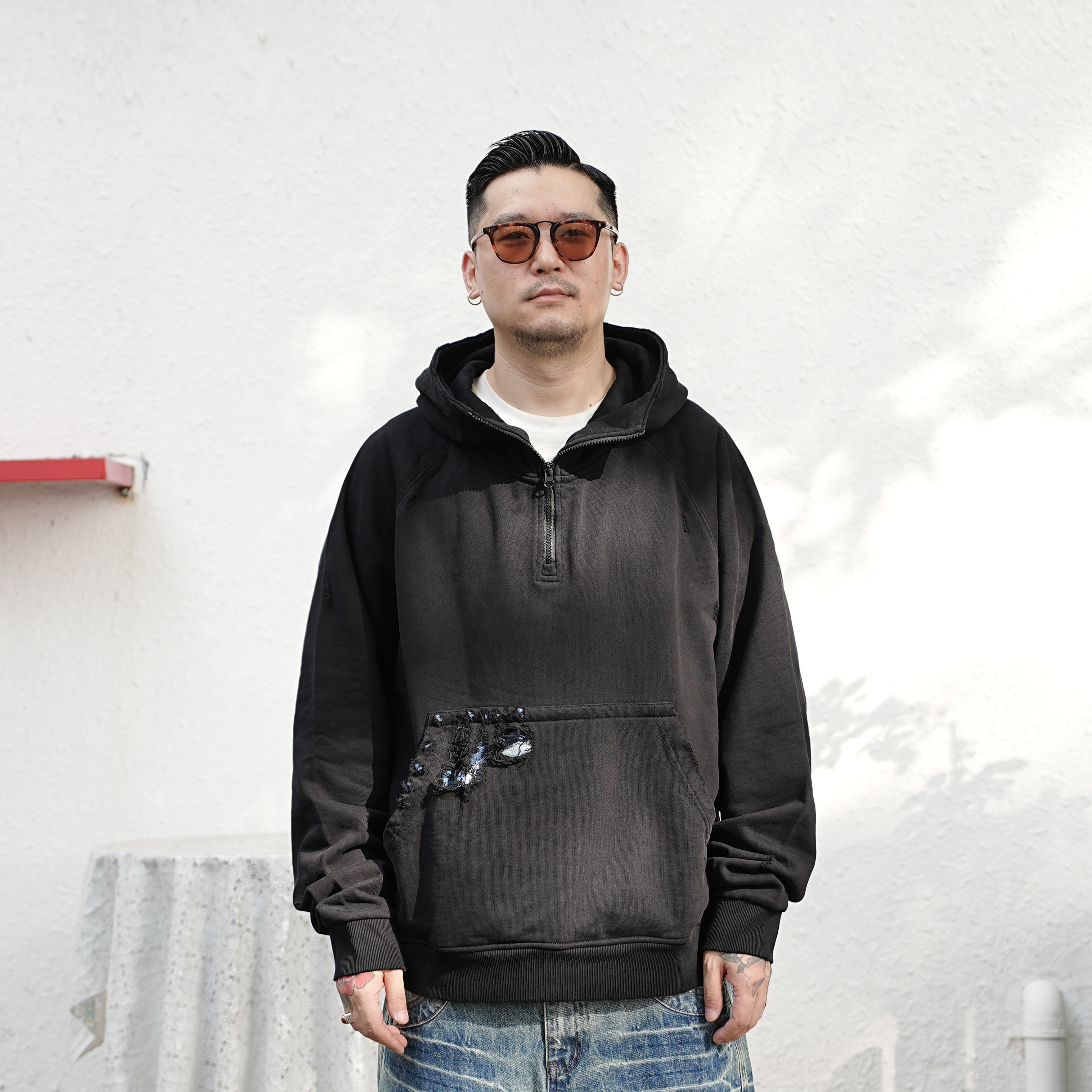 25FW秋季重磅复古连帽卫衣日系休闲街头长袖帽衫情侣宽松套头卫衣