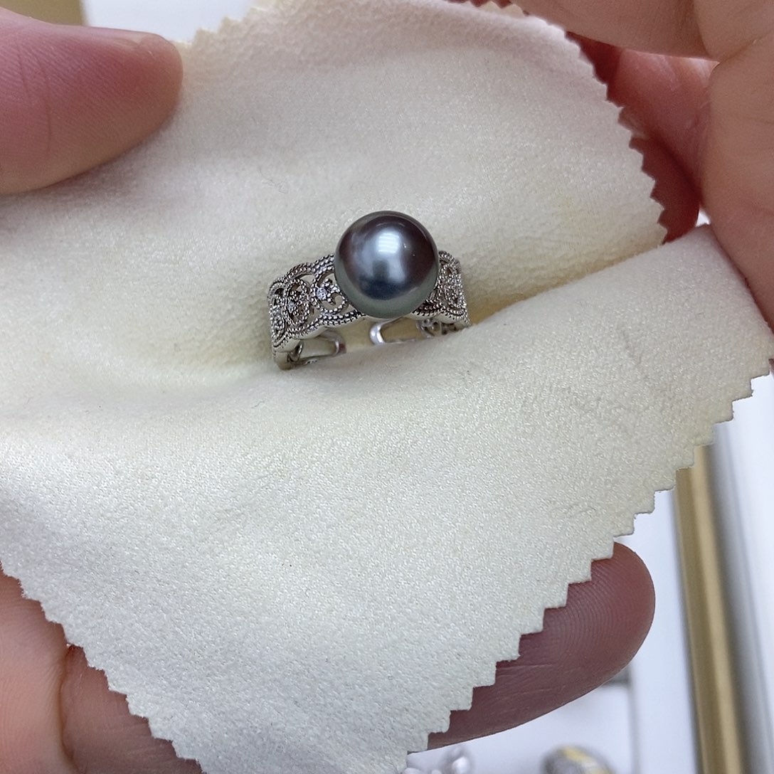 海水珍珠戒指银S925镶嵌9.7