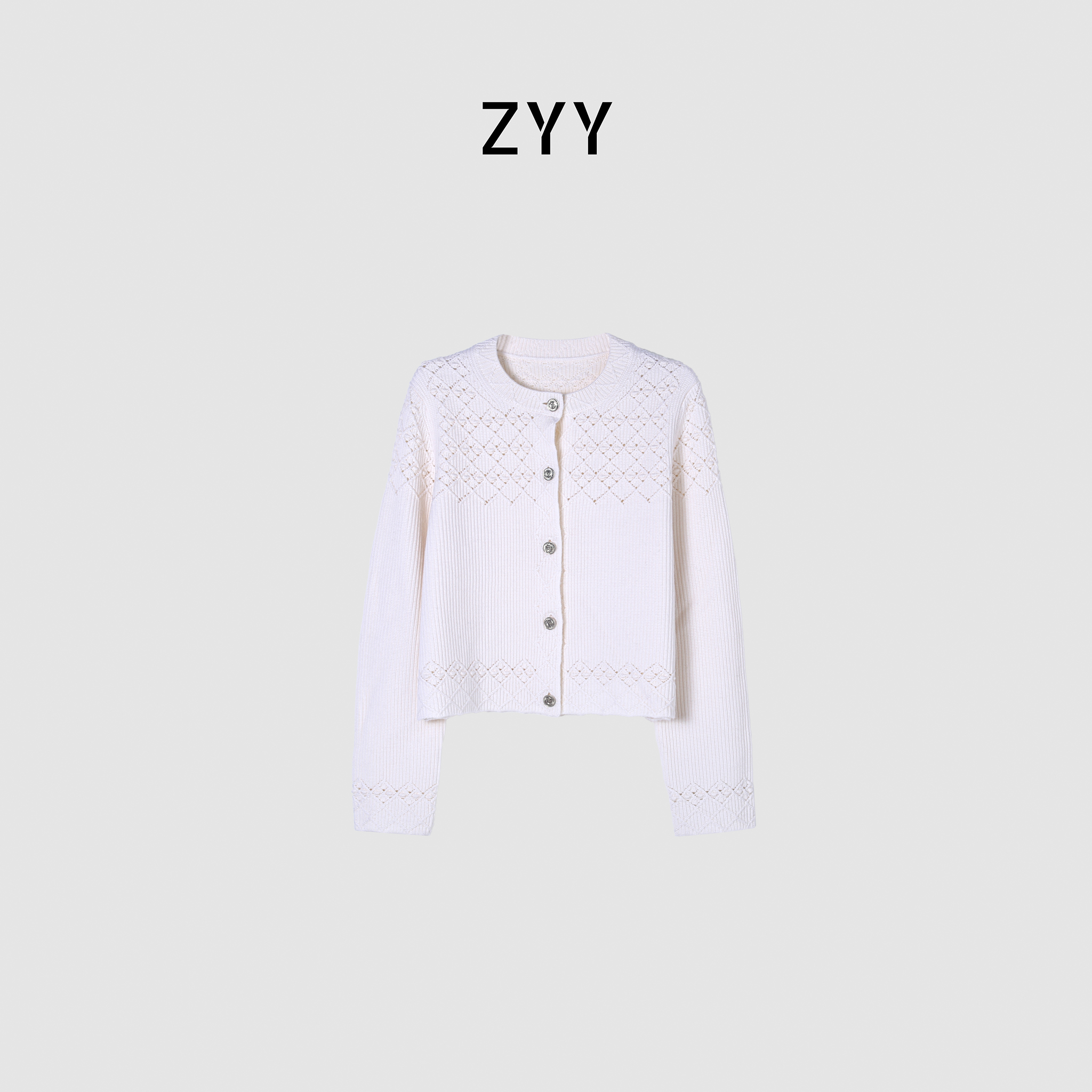 ZYY【雪域梦境】2025S/S长袖菱格花纹纯色气质针织衫X25DMY06165