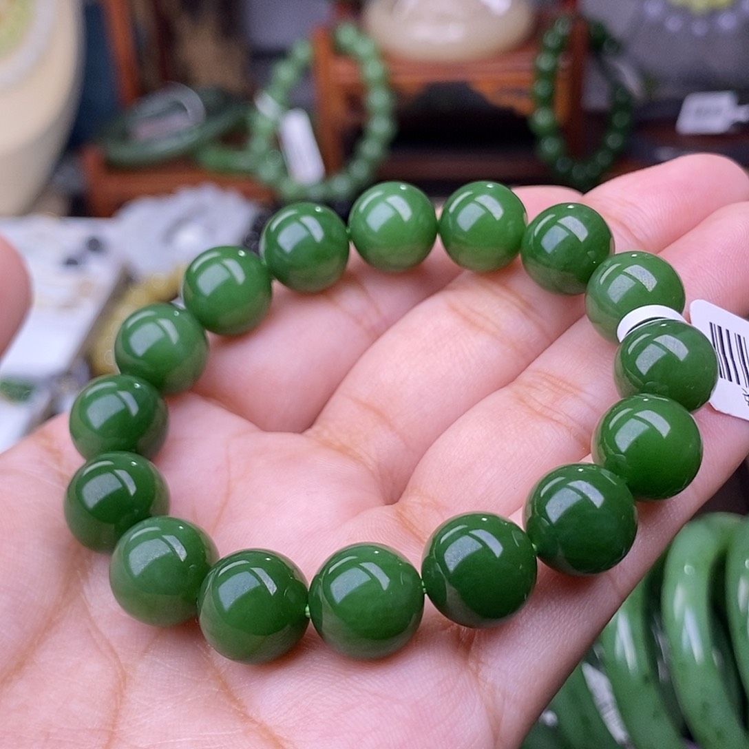 和田玉碧玉老料收藏毕业级约12mm手串未镶嵌木*