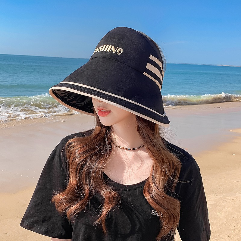 夏天遮阳帽女防晒防紫外线可折叠可扎马尾空顶渔夫帽遮脸太阳帽女