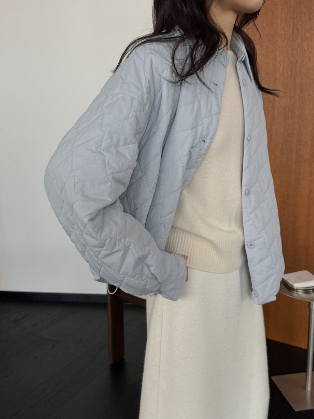 《新品上新》简约菱格单排扣衬衫纯色百搭宽松保暖棉服外套 12182