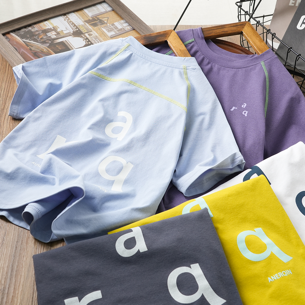 儿童夏季款明线运动rap速干短袖T恤街头男童中大童洋气半袖25XS02