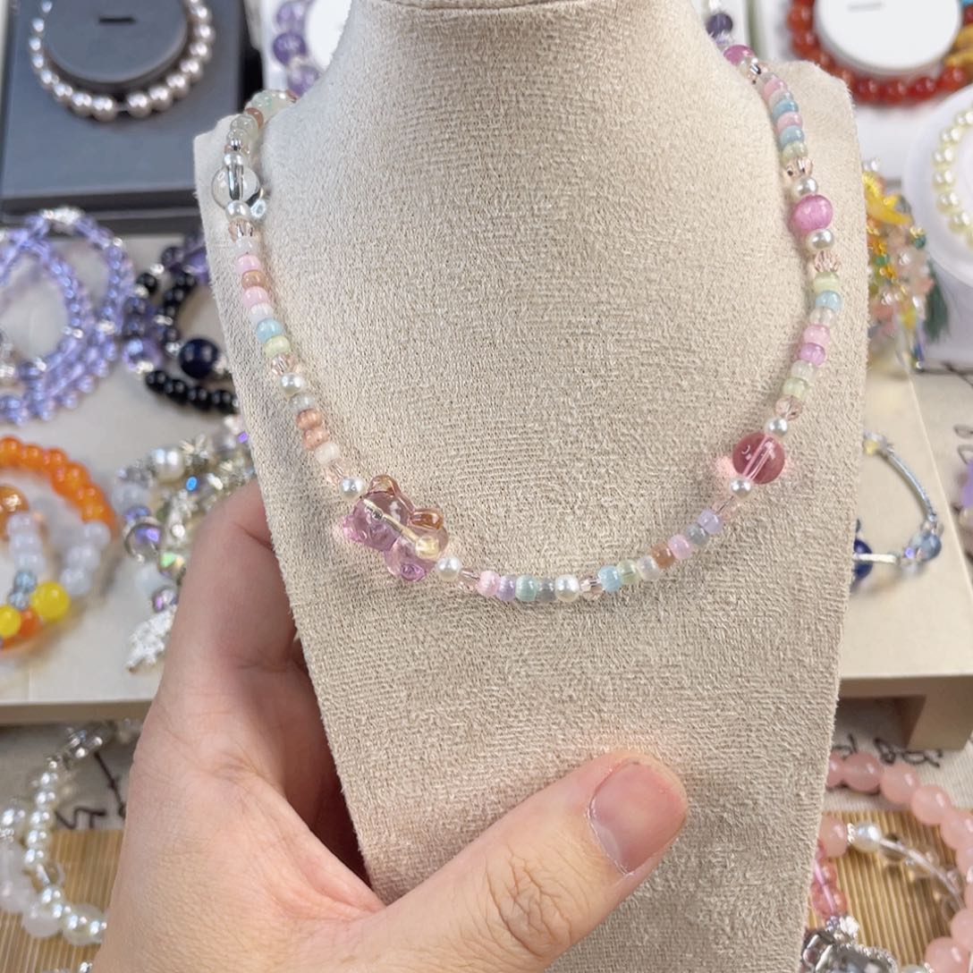 水晶手串银S800镀金镶嵌