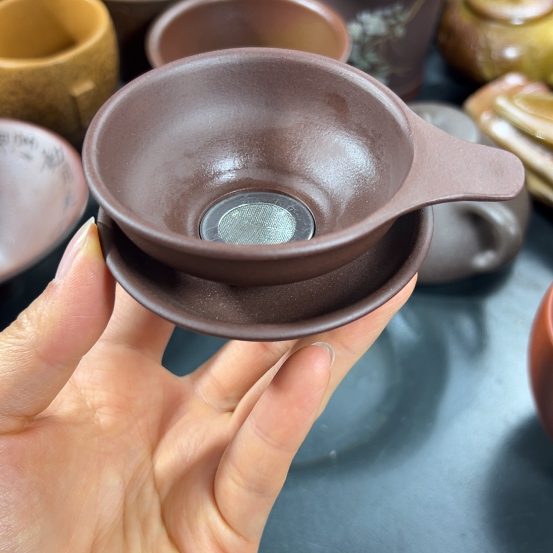 紫砂茶杯紫泥套组