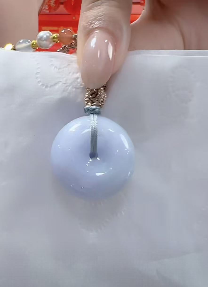 天然翡翠A货紫色面包扣（多样性发货只发一个）宽24-28厚11-13送绳