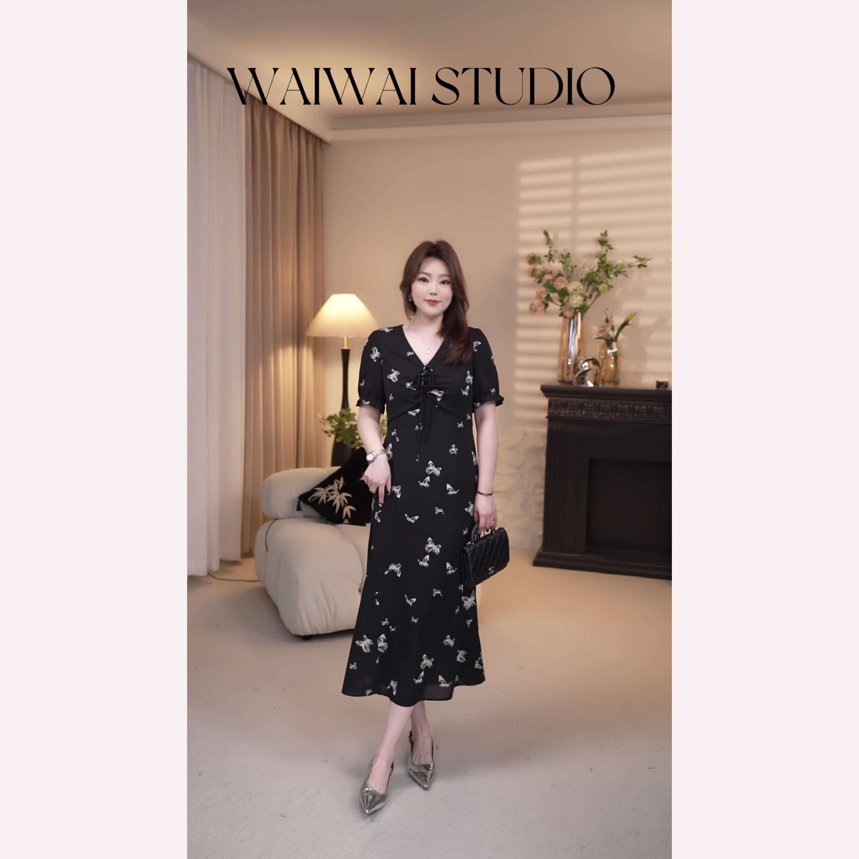 【蝴蝶飞】显瘦法式高腰设计感蝴蝶印花连衣裙 X52L328