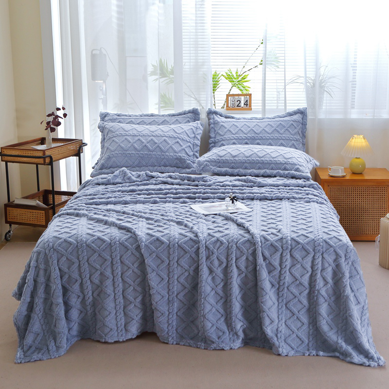 Tafu绒加厚冬季速暖绒毛毯-湖蓝