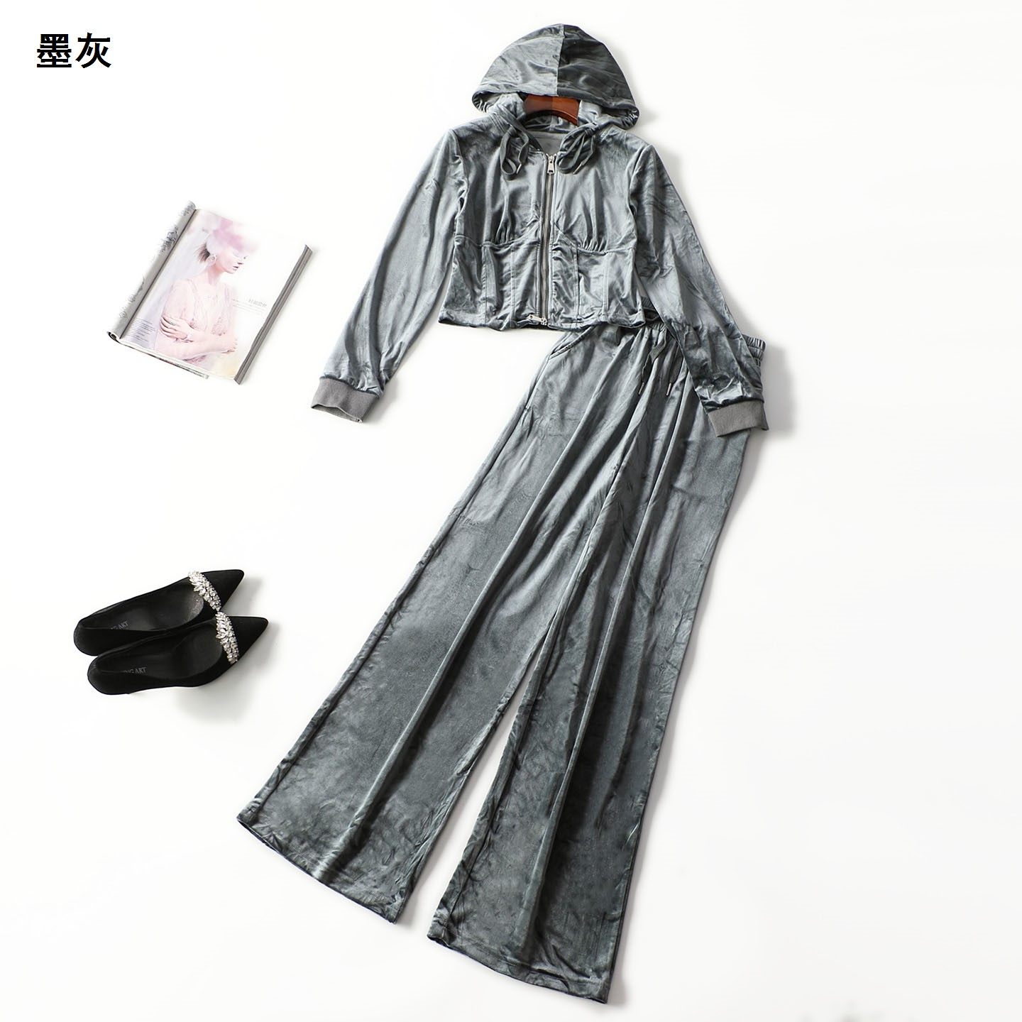 413063春长款长袖拉链外套显瘦气质裤子套装