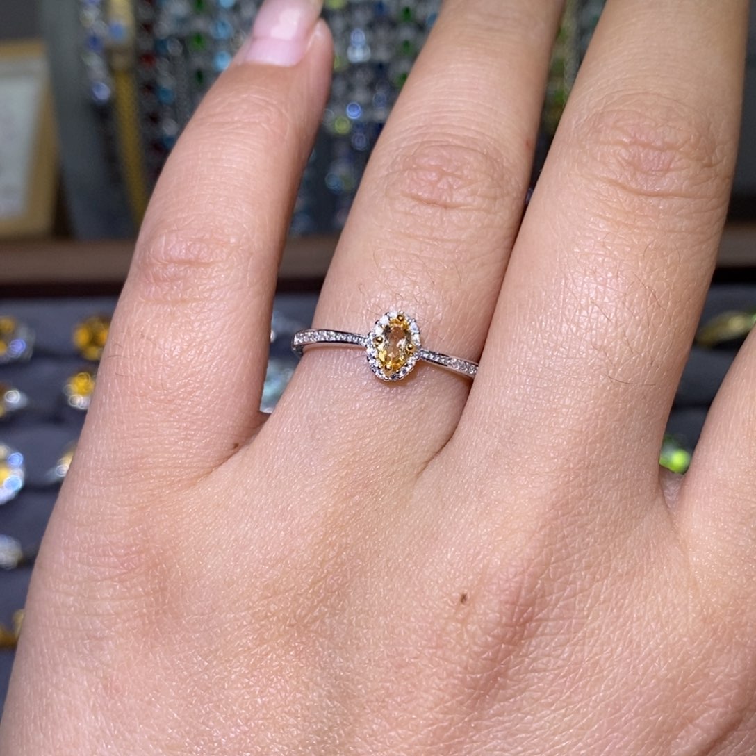 黄晶戒指银S925镶嵌56789