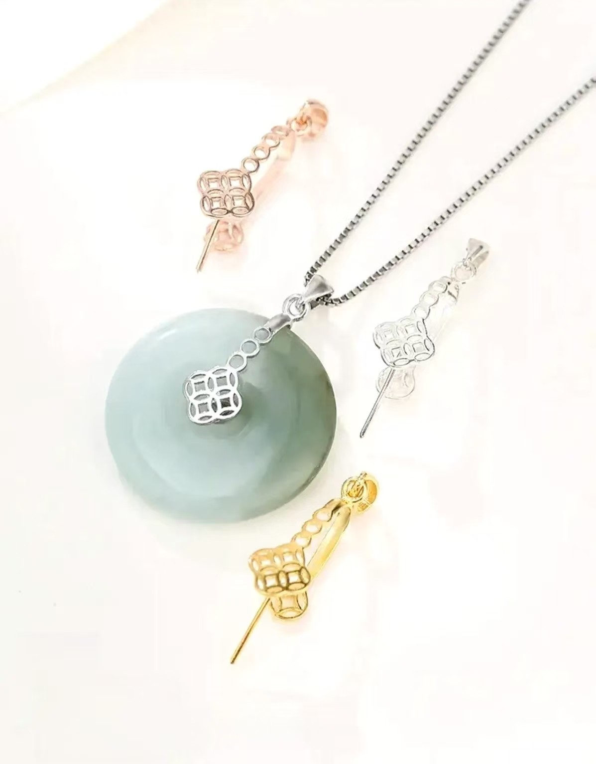 925银银制品 S925纯银饰银扣头吊坠扣夹玉扣四季平安扣配件卡扣