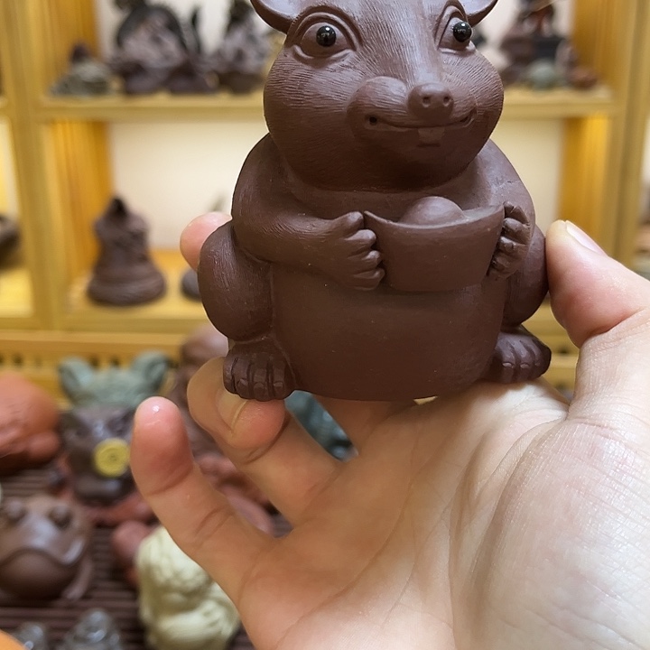 村***瓜茶宠紫砂紫砂元宝鼠茶宠摆件