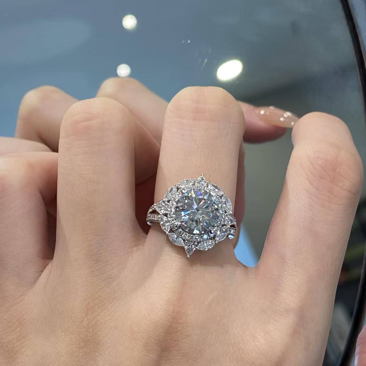 实验室培育钻石铂金雪绒花戒指豪华大气送女友送老婆