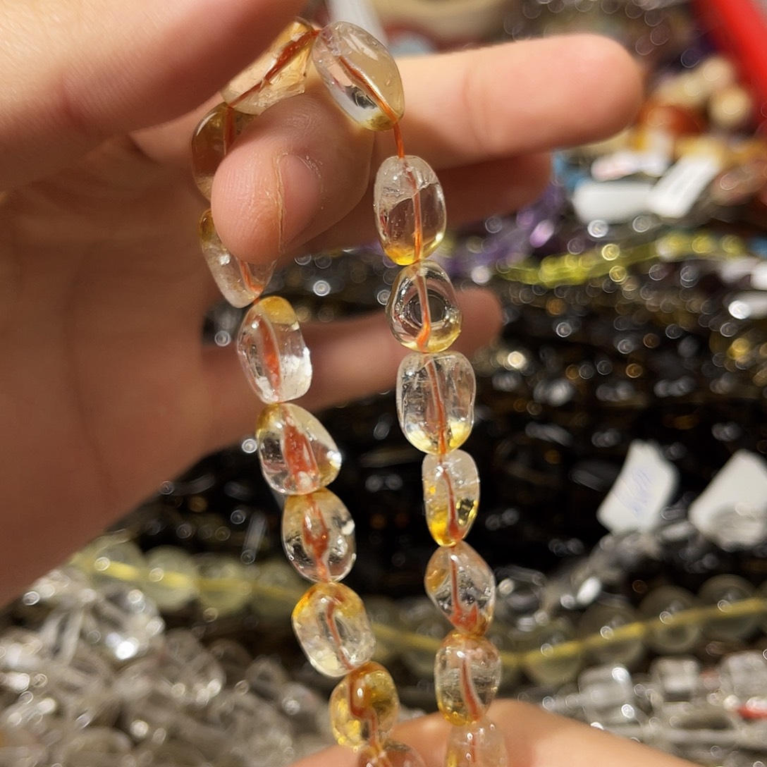 手链银S925镶嵌烟晶卡10半盆黄塔晶随形