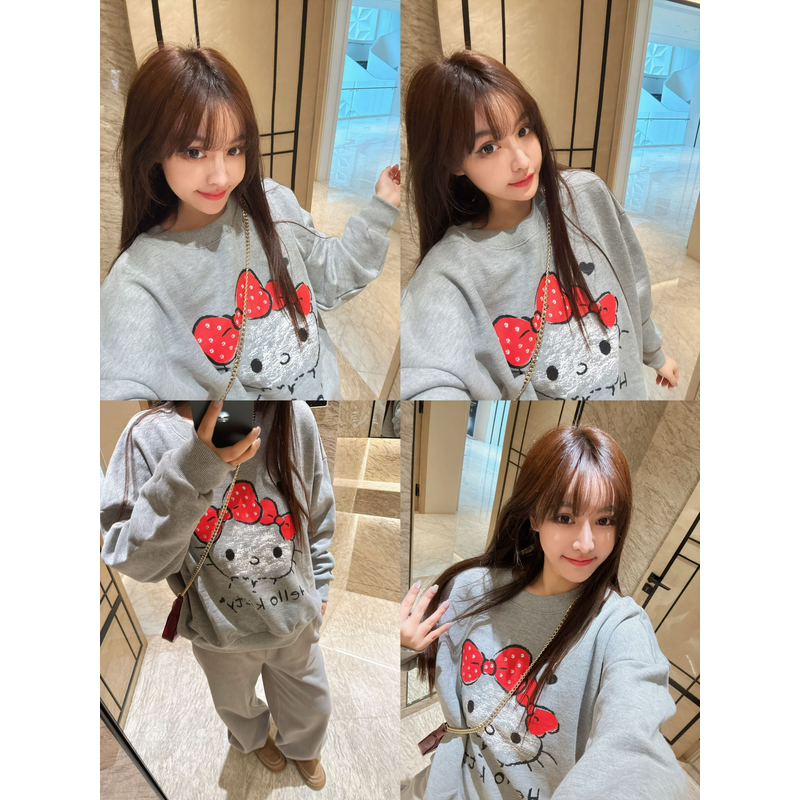 【sKycaptain】25新款加绒蝴蝶结小猫定制廓形常规款灰色卫衣