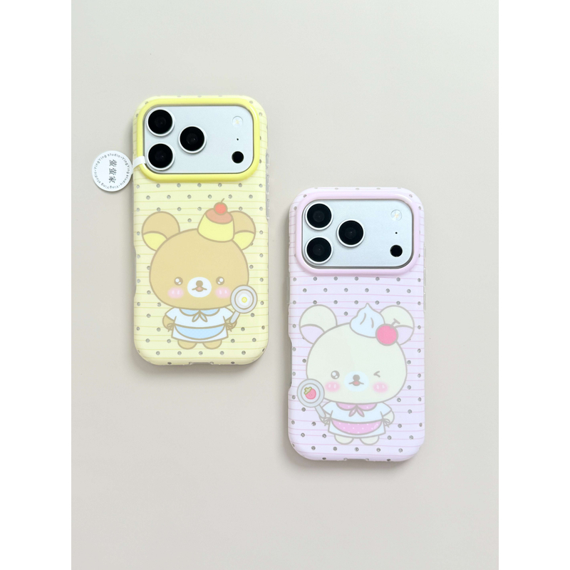 ins可爱波点条纹轻松熊手机壳适用苹果iPhone17promax包相机键