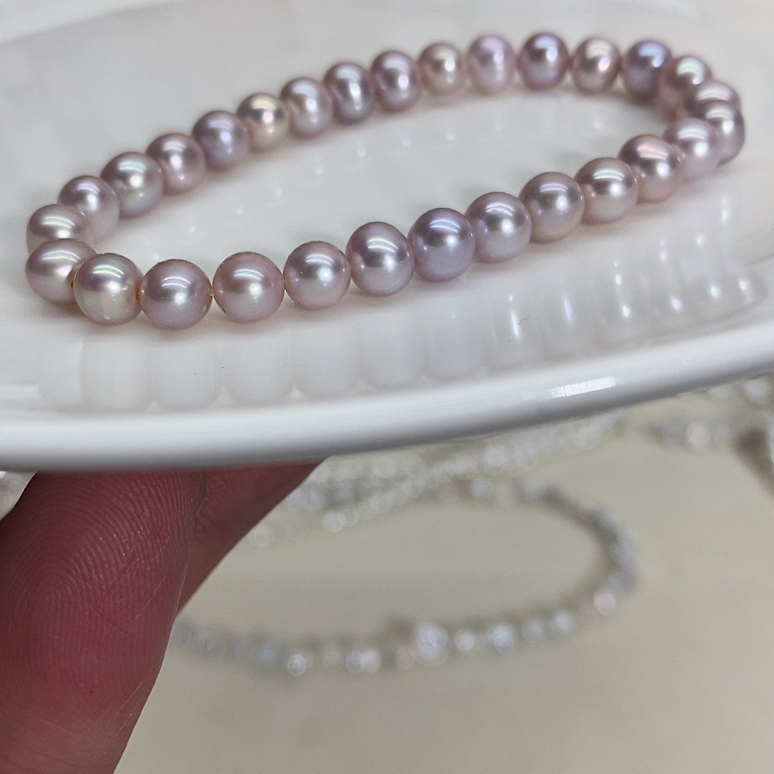 淡水珍珠手链银S925镶嵌6毫米