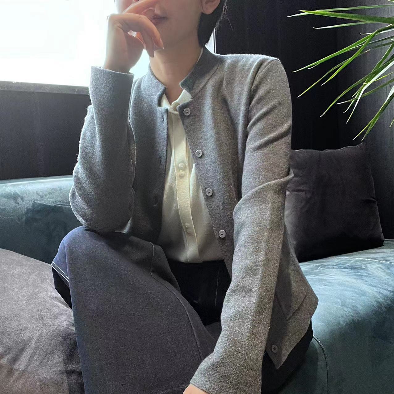 【高端女装】双门襟扣双口袋百搭高级针织开衫 MG7175