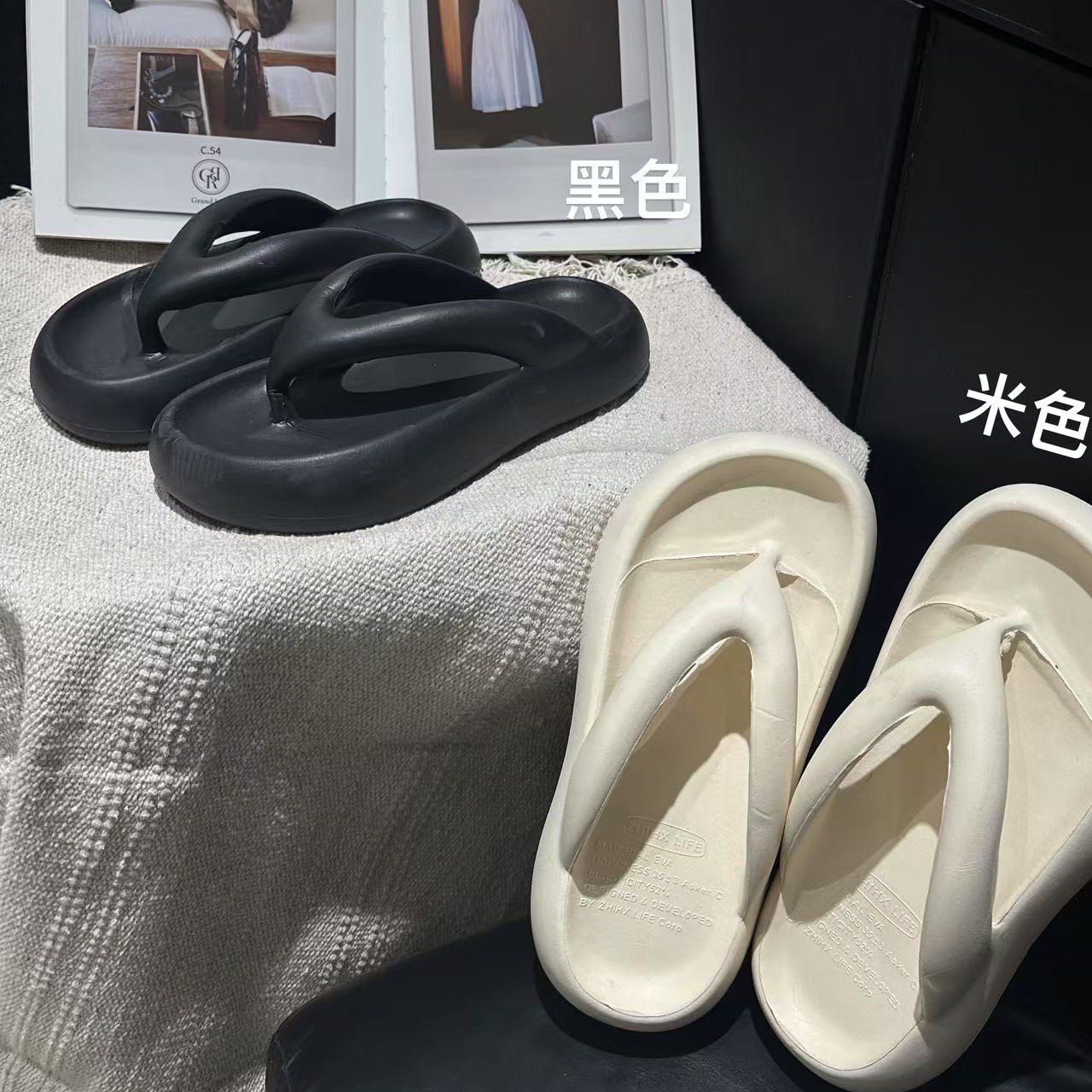 美树 DZG 9016 小众女极简风浅口休闲风舒适软底人字拖