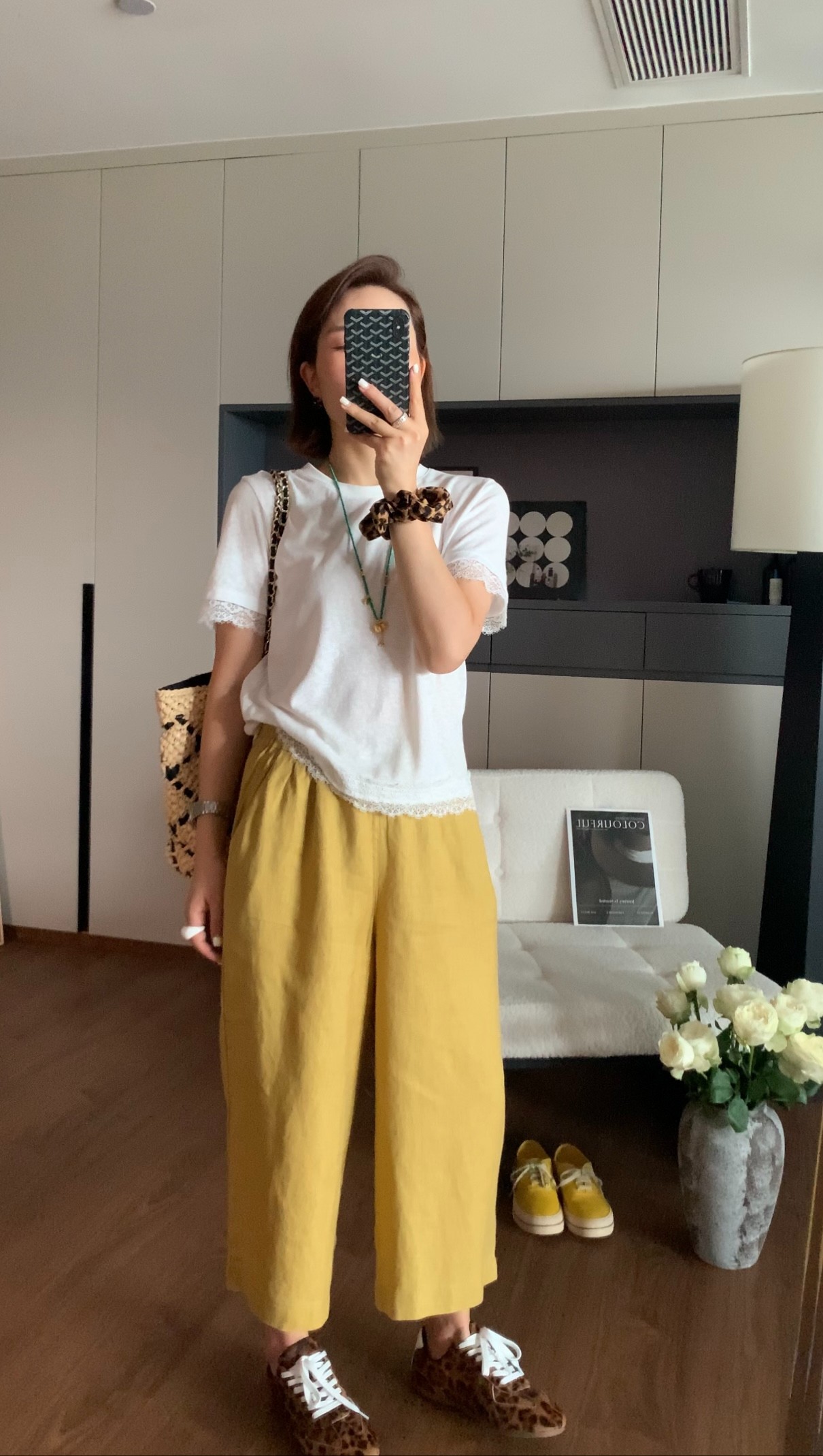 YY STUDIO 琉璃盏 夏季亚麻休闲百搭高腰显瘦阔腿七分纯色亚麻裤